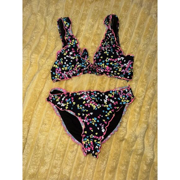 Girls Multicolored Bikini, Black Hearts, Hobie Size 10 - Picture 1 of 8